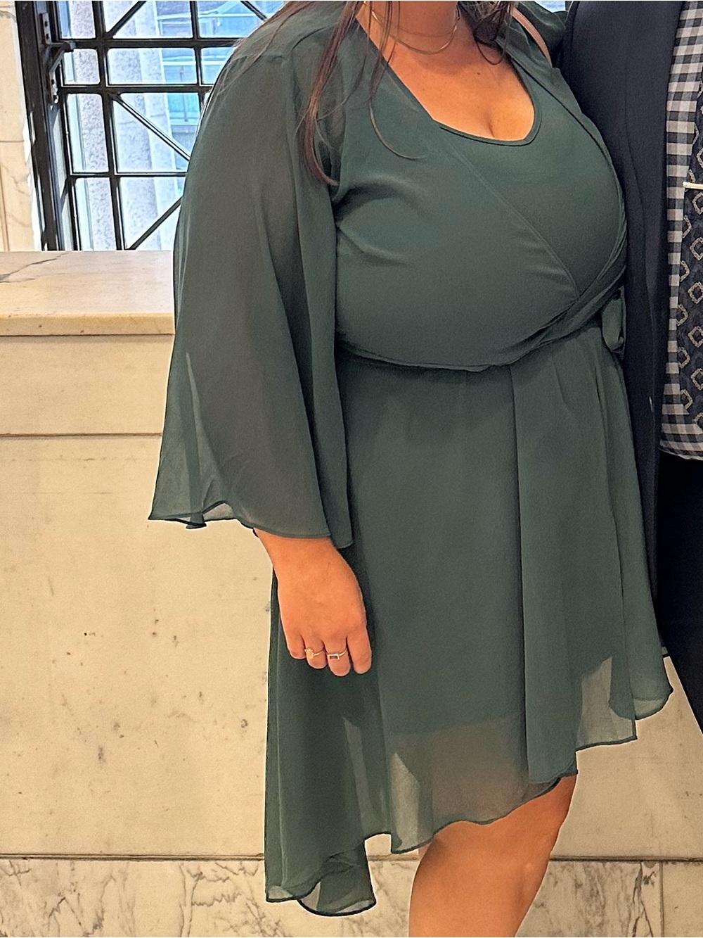 City Chic Forest Green Tie-Waist Chiffon Dress - Picture 3 of 3